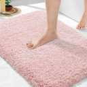 Yimobra Light Pink and White Bathroom Rugs Non Slip Washable, Ultra Soft and Water Absorbent Bath Mats, Plush Fluffy Shower Mat Outside, Microfiber Thick Matts for Bathroom Floor/Sink, 24x17