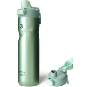 BOTTLE BOTTLE Insulated Water Bottle 24 oz with Handle and Flip Tops Lids Stainless Steel Water Bottle Push Button Lid Leak proof Portable for Running Travel Sports Hiking green
