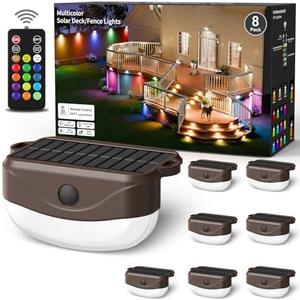 Solar Fence Lights 10 Multi Colors Solar Powered Outdoor Step Lighting,IP67 Waterproof Led RGBYW Colors Lamp for Outside Fence/Deck/Backyard/Stair Railing/Wall/Patio/Pool