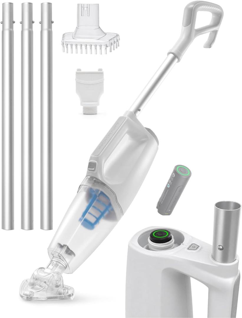 InoKraft 2-in-1 Cordless Handheld Pool Vacuum & Hot Tub Cleaner, Swap-On Replaceable Battery, High Suction for Above Ground Pools, Spa Vacuum with Stick Pump Drain Mode for Silt & Sand