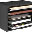 LAPTAIN Desktop File Sorter with 4 Adjustable Shelves for Home and Office, Paper Letter Tray Organizer Wall Mount, Black