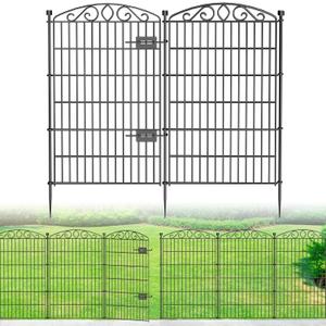 12 Panel No Dig Decorative Garden Fence with Gate - 42in H x 25.67 ft L, Tall Animal Barrier for Dogs Rabbits, Rustproof Metal Wire Panels for Yard, Patio, and Outdoor Border Use
