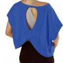 denking Women Open Back Workout Tops 100% Cotton Short Sleeve Tops Casual Yoga Athletic Gym Running Crop Cute Oversize Tees(Royal Blue XS)
