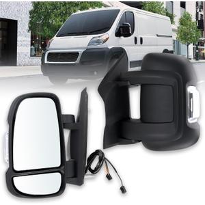 Left Driver Side Mirror Compatible with 2014-2026 Ram Promaster 1500/2500/3500 with Power Glass Heated with Temperature Sensor turn signal light manual folding Replace 5VE99JXWAD(8+2Pins)