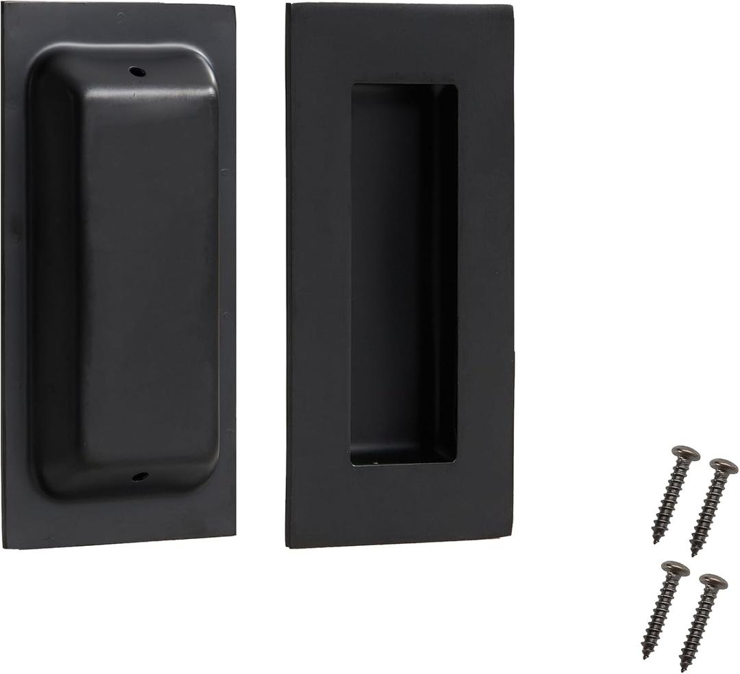 4 Inch Pocket Door Pull Hardware, Rectangular Recessed Door Handles, Stainless Steel Finger Flush Pulls for Cupboard Cabinet Sliding Closet Door (Black 4 Pack)