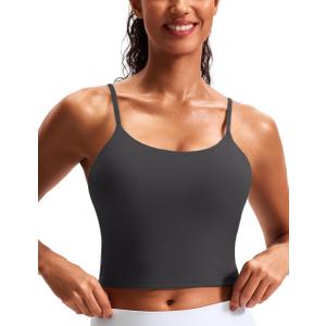 Longline Sports Bras for Women Workout Tops Padded Yoga Athletic Crop Tank Top with Built in Bra Spaghetti Straps Grey (S)