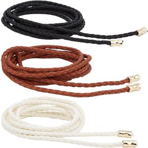 CRASPIRE 6Pcs Thin Braided Belt 3 Colors PU Leather Boho Knotted Waistband Rope 59in(150cm) Adjust Beaded Vintage Skinny Tie Trendy Decorative Woven Waist Cord for Lady Women Summer Skirt Dress
