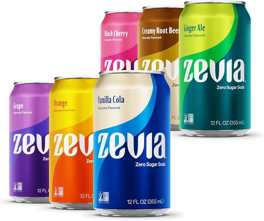 Zevia Zero Sugar Soda, Rainbow Variety Pack, 12 oz Cans (24-Pack) – Naturally Sweetened, Non-GMO Project Verified, Gluten-Free, Vegan