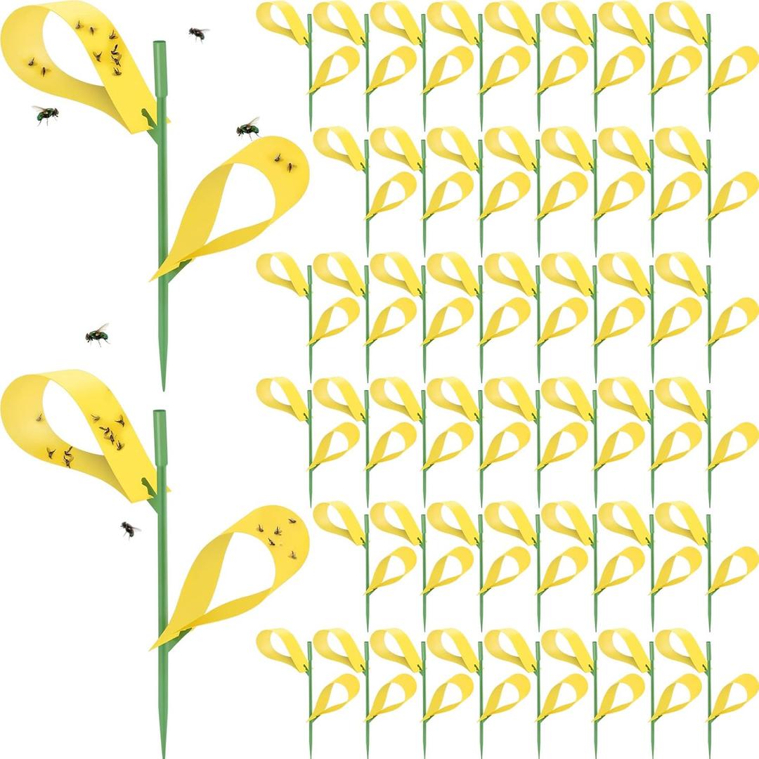 150 Pack Fungus Gnat Trap Sticky Houseplant Yellow Stakes Insect Sticky Trap for Indoor Outdoor Garden Houseplant Fungus Gnat Fruit Flies Mosquito