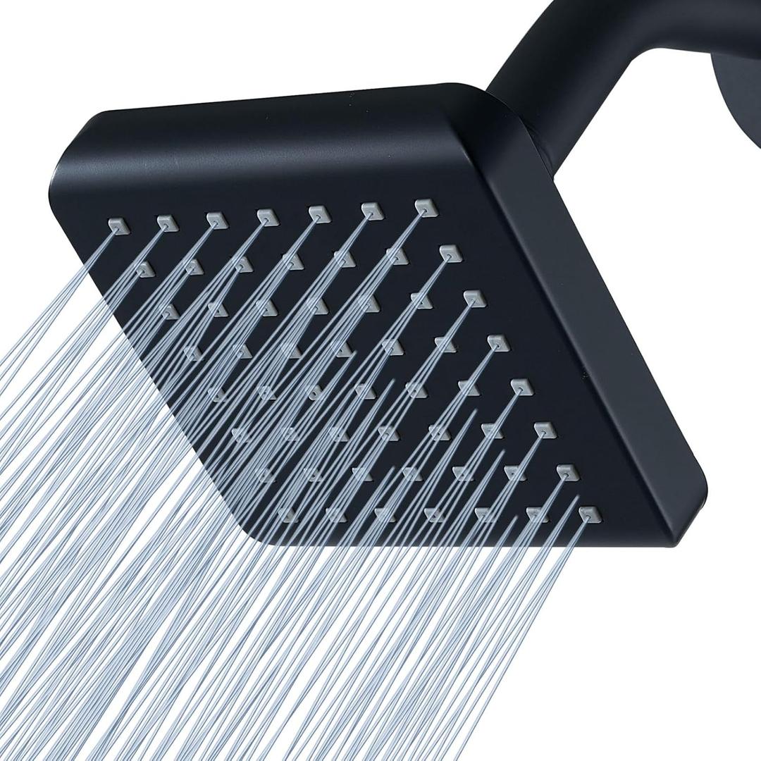 Voolan High Pressure Rain Shower Head - Luxury Modern Look - The Adjustable Replacement For Your Bathroom Showerhead - 4" Square High Flow Pressure Boosting Showers (Matte Black)