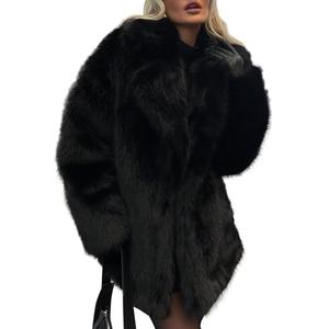 Kissonic Women's Long Faux Fur Coat Lapel Shaggy Winter Jacket Luxury Warm Furry Open Front Outerwear(Black-S)