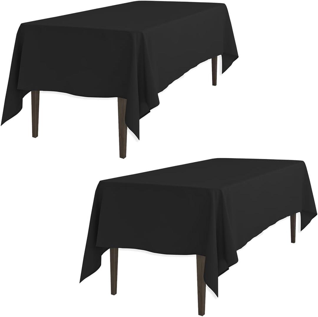 LTC LINENS 2 Pack Black Rectangular Tablecloths 60 x 126 Inches for 8 Feet Rectangle Banquet Tables with Half-Drop - Stain and Wrinkle Resistant Polyester Fabric Cloth Table Covers for Party, Wedding