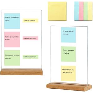 2 PCS Large-Size Monitor Memo Board with Removable Wooden Base, Acrylic Portable Sticky Note Holder for Computer Monitors, Transparent Message Board Sign with Sticky Notes