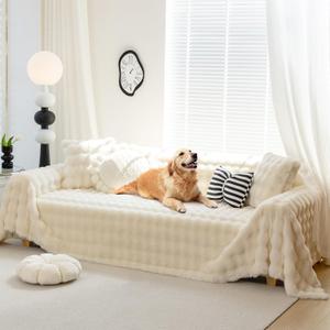 Fuzzy Plush Sofa Covers, Faux Fur Couch Cover for 3 Cushion Couch Sofa, Sectional Couch Cover, Warm L Shaped Sofa Slipcovers for Dogs, Cats (Beige, 71" x 118")