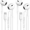USB C Headphones 2 Pack, Type C Earphones with Microphone & Remote Control Noise Cancelling Wired Earbuds USB C for iPhone 17 16 15 Pro Max, iPad Pro, Samsung Galaxy S25 S24 Ultra, Pixel 9 (White)