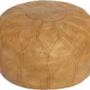 Thgonwid Unstuffed Moroccan Faux Leather Pouf Ottoman with Storage - Handmade Boho Chic Multi-Use Footrest for Living Room, Bedroom, Patio - Round Ethnic Floor Cushion & Decorative Accent, Khaki