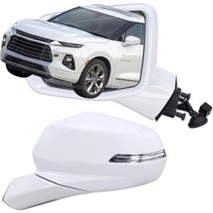 Left Driver Side Mirror Compatible With 2019-2026 Chevy Blazer With Manual Folding Power Glass Heated Turn Signal Blind Spot Mirror Memory Super White Replace#84698493(14Pins)