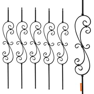 Wrought Iron Balusters - 5Pack - S Scroll Flower Hollow Iron Spindles,Decorative Metal Balusters for Decks,1/2 Inch Square Baslusters for Staircase Interior (Satin Black) - GD01