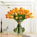 WeTop 30pcs Real Touch Tulips PU Artificial Flowers, Fake Tulips Flowers for Arrangement Wedding Party Easter Spring Fall Home Dining Room Office Decoration. (Orange, 14" Tall)