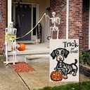 8 x Halloween Trick or Treat Garden Flag Ghost Dog 12x18 Inch Small Double Sided Burlap Welcome Yard Dachshund Skeleton Outside Decorations DF342