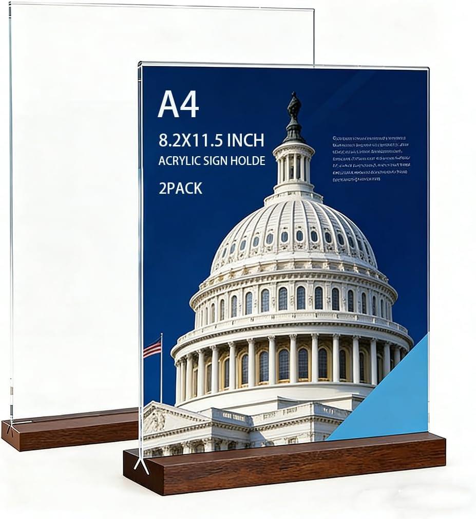 Acrylic Sign Holder 8.2 x 11.5 Inches Plastic Flyer Holder Acrylic Display Stand Table Menu Sign Tents A4 Brochure Stand Frames for Trade Show Wedding Office Event Decor 2 Pack