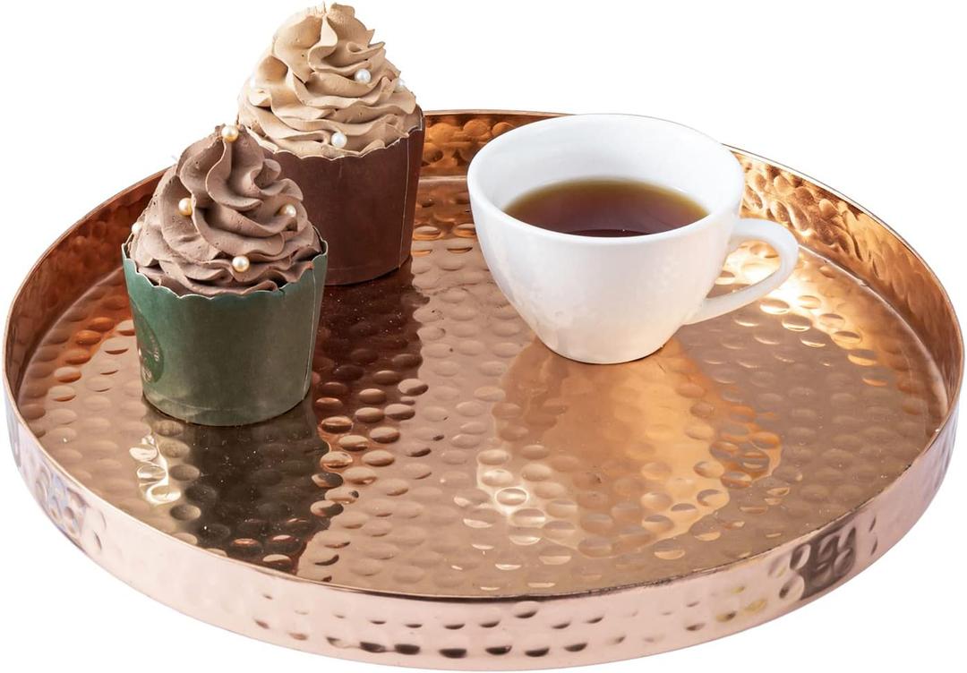 MyGift 11 Inch Deluxe Hammered Copper Round Decorative Tray - Aluminum Plated Serving Display Platter and Vanity Tray - Handcrafted in India MyGift 11 Inch Deluxe Hammered Copper Round Decorative Tray - Aluminum Plated Serving Display Platter and Vanity Tray - Handcrafted in India