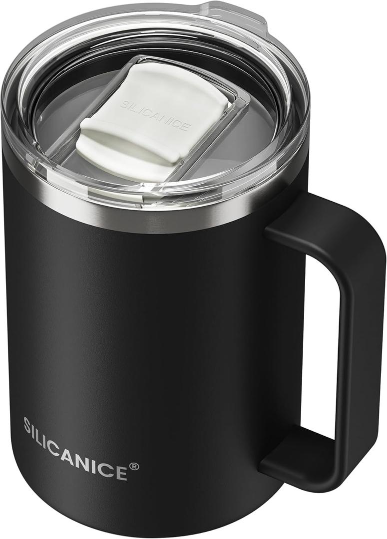 14 / 24oz Insulated Coffee Mug With Handle, Break & Scratch Resistant lid With Detachable Slider, Stainless Steel Vacuum Insulation Tumbler, BPA Free - Thoughtful Gift - Thoughtful Gift - Black