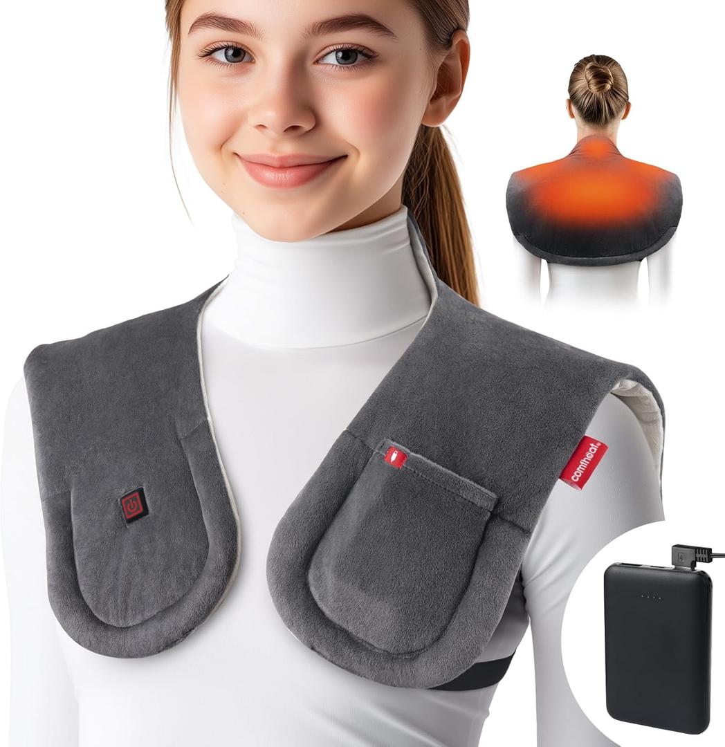 Cordless Heating Pad for Neck & Shoulder & Upper Back Pain Relief, Rechargeable Heat Wraps with Battery, Electric Cervical Spine Warmer with 3 Heat Settings, Gifts for Women Men Mom Dad Cordless Heating Pad for Neck & Shoulder & Upper Back Pain Relief, Rechargeable Heat Wraps with Battery, Electric Cervical Spine Warmer with 3 Heat Settings, Gifts for Women Men Mom Dad