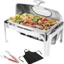 Roll Top Chafing Dish Buffet Set w/Visible Window, 9QT Stainless Steel Chafers and Buffet Warmer for Catering, with Full Size Food & Water Pan, Fold Frame, Fuel Holder for Event Party Holiday