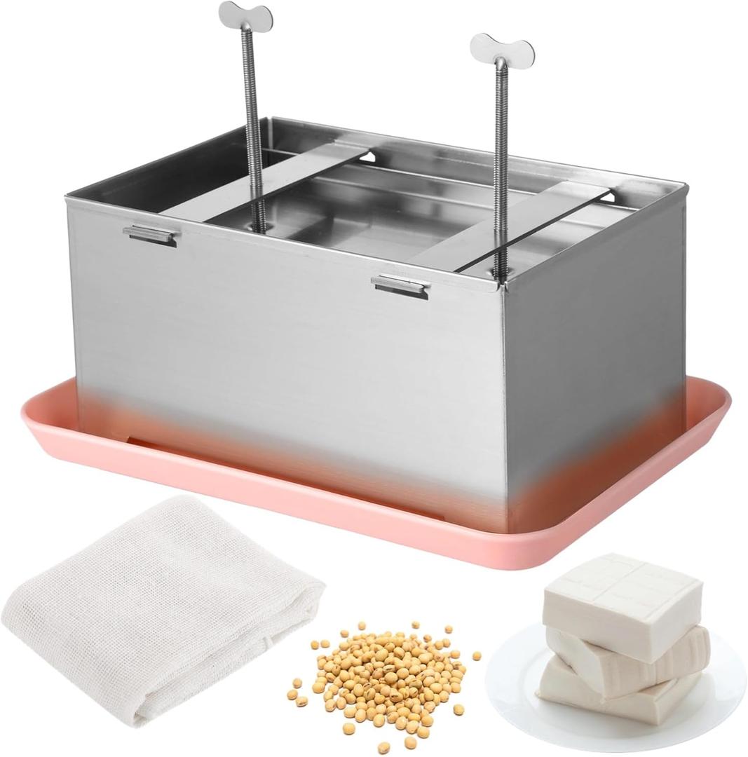 Large Tofu Press, 304 Stainless Steel Tofu Presser, Tofu Maker with Gauze & Drip Tray, Vegan Tofu Presser for Firm or Extra Firm Tofu, Tofu Making Tool Kit, 8.75.64.4"