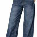 Women's Mid Rise Striped Baggy Barrel Jeans Wide Leg No Stretch Denim Pants, Size XSS (Blue)