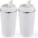 Maxdot 2 Pcs Stainless Steel Shaker Cup with Mixing Ball 17 oz Insulated Metal Blender Tumbler Water Bottle for Protein Mixes Gym Workout Coffee Drink (White)