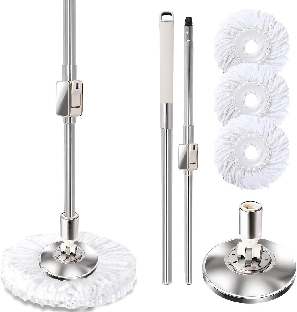 Replaceable Handle for Rotating mop, 360 Rotation Adjustment,Wet Dusting Mop, Includes 3 Microfiber Mop Replacement Heads, Suitable for Floors, Walls, Outdoor Areas, and Various Home Scenarios
