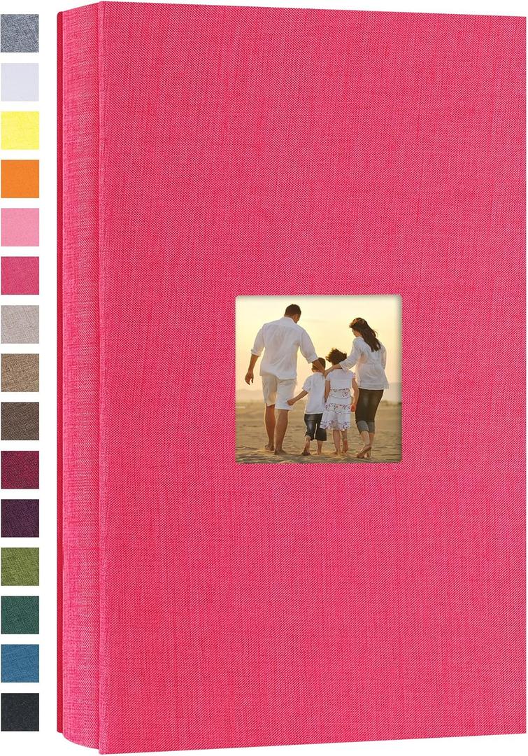 potricher Small Photo Album 4x6 300 Photos Linen Cover Picture Photo Book for Family Wedding Anniversary Baby Vacation (Rose Red,300 Pockets)
