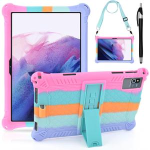 DETUOSI Silicone Case for Okaysea 10.1 inch Tablet with Stylus Pen & Shoulder Strap, Multi-Angle Stand Case, Soft Lightweight Protcetive Cover for QunyiCO 10.1, Moderness MB1001 10.1, Dazzling Pink (Dazzling Pink)