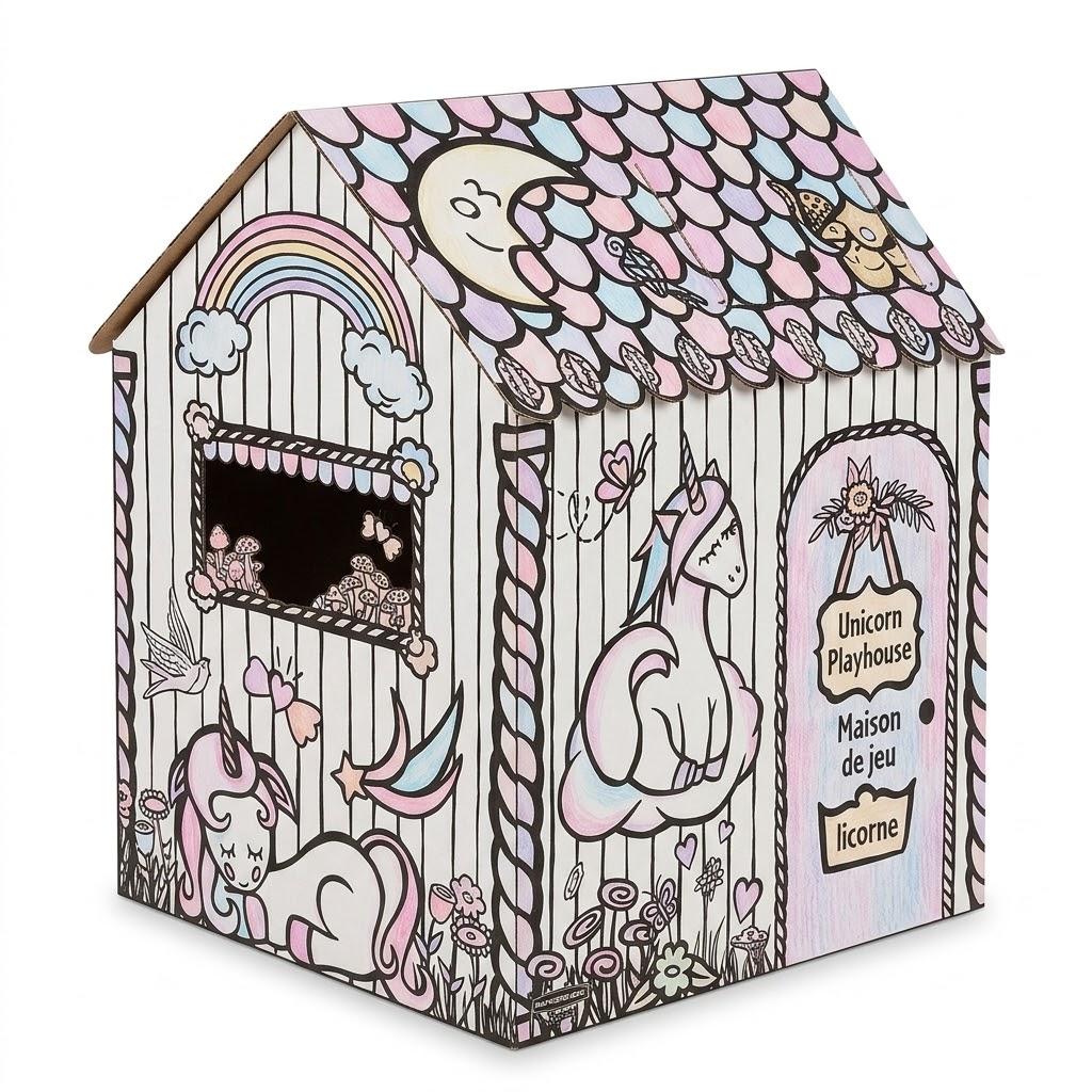 Bankers Box at Play Unicorn Cardboard Playhouse - Fellowes: Indoor & Outdoor Coloring Fort for Kids, Ages 3+