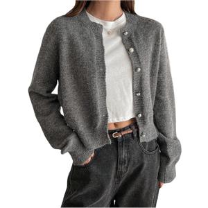 Milumia Women's Cropped Cardigan Button Down Crewneck Long Sleeve Knit Fall Sweater Jackets (M)