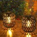 Rattan Outdoor Solar Lanterns, Solar Lights Outdoor Waterproof, 2 Pack Outside Table Lamp, Gardening Lantern Lights Gifts for Women, Hanging Lantern for Yard, Patio, Tree, Tabletop Decoration (Coffee)