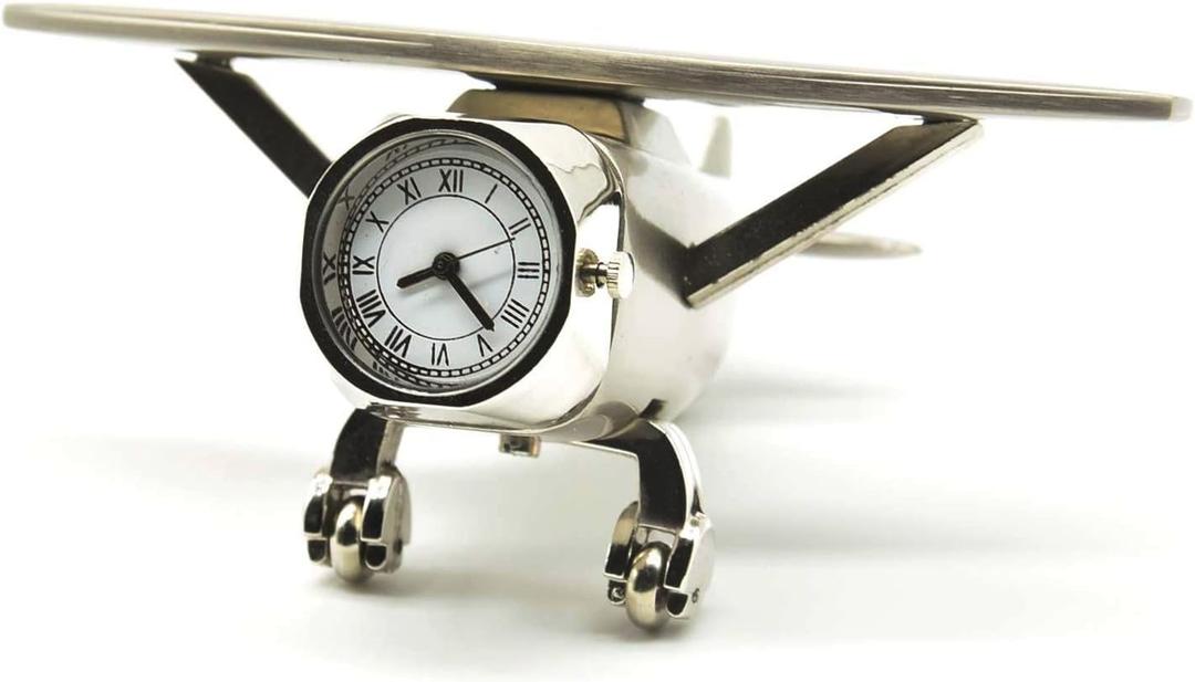 Aeroplane Miniature Table Clock & Paper Weight  Stylish Analog Desk Clock with Roman Numerals, Vintage Home Office Decor & Corporate Gift