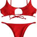 ZAFUL Women's Ribbed Cut Out Bikini Set String Swimwear Sexy Brazilian Thong Bikini Two Piece Swimsuits, L