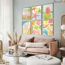 ZHJIOFXG Colorful Beach Poster Set of 6 Beachy Room Decor Pastel Coastal Aesthetic Wall Art Shell Starfish Palm Tree Painting Picture Artwork for Girls Bedroom Dorm Apartment Decorate 12x16in Unframed