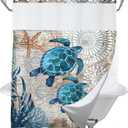 Green and Teal Sea Turtles Theme No Hook Waffle Weave Shower Curtain with Snap in Liner Nautical Beach Bathroom Blue Ocean Decor Set 72 W x 74 H Inch Teal