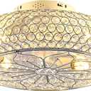 Caged Crystal Ceiling Fans with Lights and Remote,20" Flush Mount Low Profile Ceiling Fan with Light,6 Speed Enclosed Ceiling Fan with Reversible Motor for Bedroom Living Room|(4 E26 Bulbs Included)