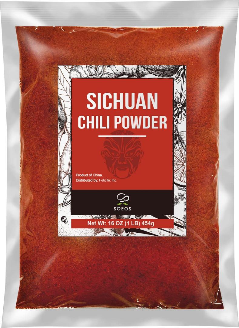 Soeos Sichuan Chili Powder,16oz (454g), Medium Hot, Dried and Crushed Red Chili Pepper Flakes, Premium Chili Powder for Pizza, Chowder, Seafood, and Pasta