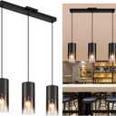 Black Kitchen Island Pendant Light Industrial Black Glass Pendant Lamp 3*E26 Bulbs Farmhouse Chandelier Fixtures with 59" Adjustable Cord