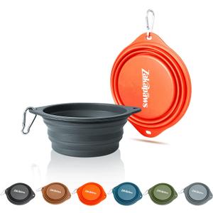 Silicone Dog Travel Bowl, 2 Pack Collapsible Pet Bowl, Foldable No Plastic Rim Pet Feeding Bowls, No Spill Water Cup for Pet (Orange & Grey)