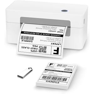 Thermal Label Printer, 4x6 Shipping Label Printer for Small Business & Shipping Package Compatible with Android & iOS, Used for Amazon, Ebay, Shopify, USPS - White Gray (USB Only)