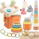 BYFWH Shape Sorters Baby Toys 5 in 1 Montessori Toy for 6-48 Months Stacking Cups,Rings Toy Links,Soft Stacking Rings,Blocks Set,Soft Animals Toys Shape Sorters for Toddlers 1-3