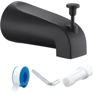 Tub Spout with Diverter, Slip On Bathtub Spout Fits 1/2'' Copper Tube(5/8'' Dia), Bathroom Tub Faucet with PTFE Tape & Hex Wrench, Matte Black