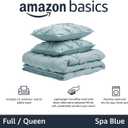 Amazon Basics 3-Piece Soft, Lightweight All-Season Down-Alternative Comforter Bedding Set, Pinch Pleat Design with Piped Edges, Full/Queen, Spa Blue